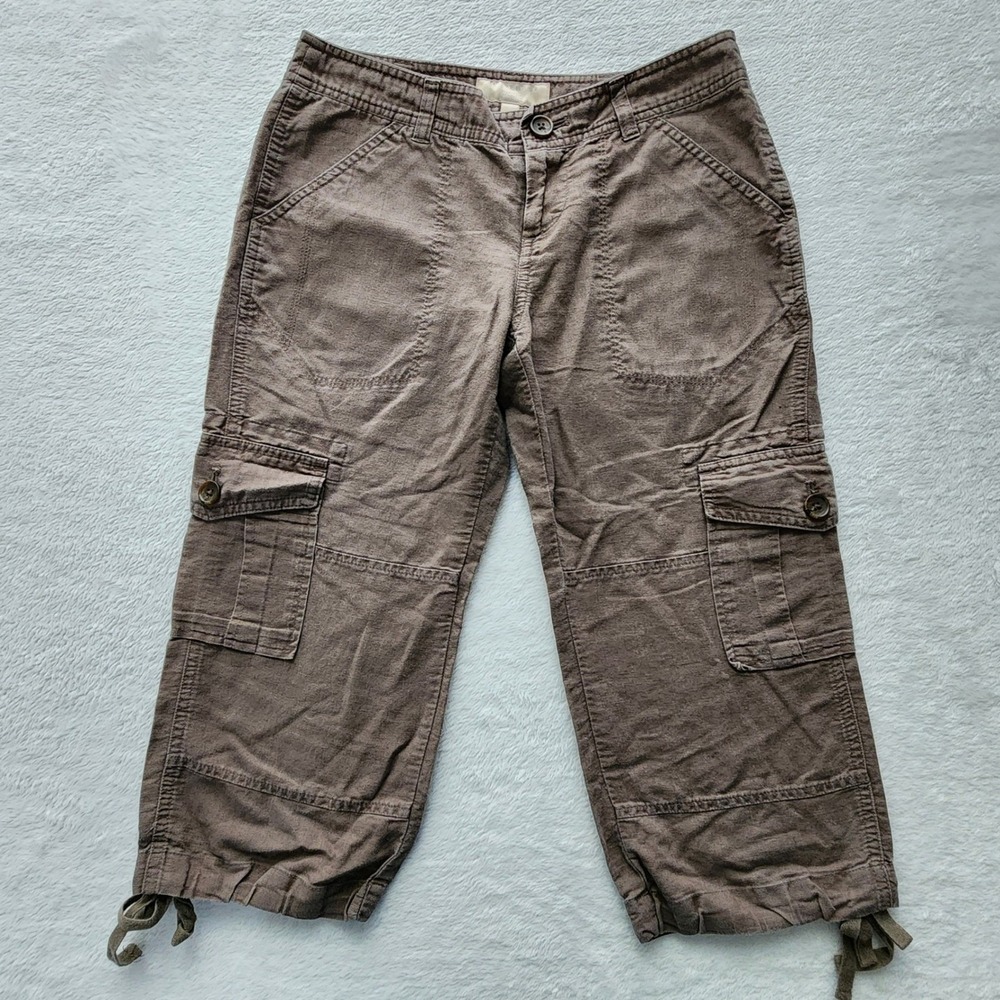 Banana Republic Linen Blend Cargo Capris Women 0P Brown Martin Fit Earthy Shorts